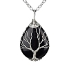 Natural Black Agate Teardrop Pendant Necklace PW-WG91066-08-1