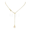 Summer Beach Natural Pearl Brass Box Chain Lariat Necklaces NJEW-JN06595-2