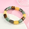 Column Natural Pyrite & Green Aventurine & Tiger Eye & Dyed Orange Quartz Beads Stretch Bracelets for Women Men BJEW-A148-01A-22-3