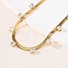 304 Stainless Steel Flat Snake Chain Necklaces with Square Cubic Zirconia NJEW-P355-02G-01-3