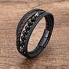Natural Obsidian Round Beads & Braided Imitation Leather Cord Bracelets for Men FS-WGCE7B3-31-1