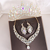 Teardrop Alloy Rhinestone Pendant Necklaces & Stud Dangle Earrings & Crown Hair Band Sets FS-WGCA643-06-1