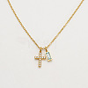 304 Stainless Steel Pave Cubic Zirconia March Birth Stone Religion Cross and Rectangle Pendant Necklaces WG51992-01-1
