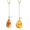 Natural Amber Teardrop Pendant Lariat Y Necklaces with Brass Cable Chains and Natural Pearl for Women NJEW-JN06607-2