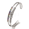 Brass Pave Colorful Cubic Zirconia Leopard Open Cuff Bangle for Women BJEW-K246-22C-P-1