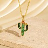 Cinco de Mayo Brass Micro Pave Cubic Zirconia Enamel Cactus Pendant Necklaces FS-WG8A002-01-1