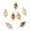 Brass Pave Cubic Zirconia Teardrop Connector Charms KK-P348-09G-1