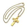 201 Stainless Steel Wheat Cross Pendant Box Chain Necklaces for Women Men NJEW-B124-01G-5