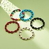 Natural Mashan Jade Skull & Synthetic Turquoise(Dyed) Beaded Stretch Bracelet BJEW-JB08377-2