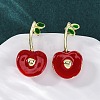 Cherry Brass Enamel Stud Earrings for Women EJEW-G425-02G-2