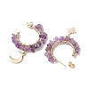 Moon & Star Natural Mixed Gemstone Chip Dangle Half Hoop Earrings EJEW-JE05900-5