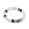 Natural Tourmalinated Quartz/Black Rutilated Quartz Stretch Beaded Bracelets G-A185-01J-3