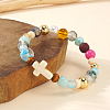 Synthetic Howlite & Glass & Plastic & Zinc Alloy & Brass & Wood Beads Stretch Bracelets for Women JJ5284-5