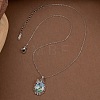 201 Stainless Steel Rhinestone and Enamel Colorful Oval with Butterfly Pendant Necklaces for Women FS-WGC8FD6-02-2