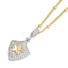 Brass Micro Pave Clear Cubic Zirconia Shield Pendant Satellite Chain Necklaces for Women NJEW-U015-05G-03-1