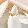 Leaf Brass Micro Pave Cubic Zirconia Cuff Open Rings RJEW-JR01046-2