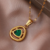 Vintage 304 Stainless Steel and Synthetic Malachite Triangle Pendant Necklaces for Women NT2784-2
