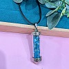 Zinc Alloy with Glass Hexagonal Bottle with Inner Blue Cat Eye Chips Pendant Black PU Leather Cord Necklaces ZW0534-4-1