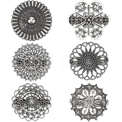 6Pcs 6 Styles Vintage Alloy Filigree Flower Anti-Slip Sweater Pins FIND-CY0002-28-1