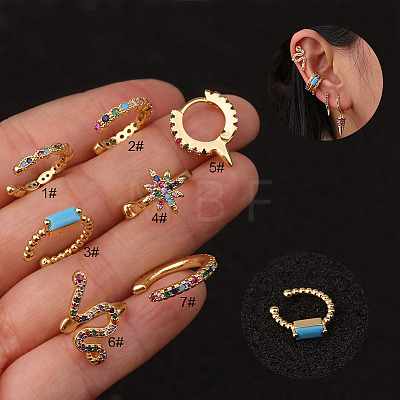 Golden Brass Micro Pave Colorful Cubic Zirconia Clip on Cartilage Earrings for Women WG5F87B-03-1