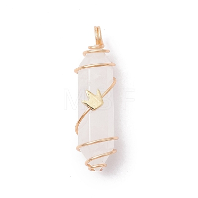 Natural Quartz Crystal Copper Wire Wrapped Pendants PALLOY-JF02534-1