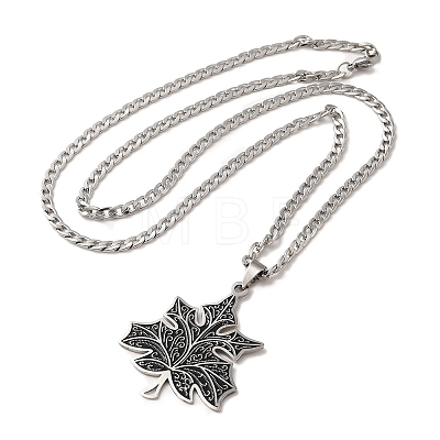 Maple Leaf 304 Stainless Steel Enamel Pendant Necklaces NJEW-D066-02P-1