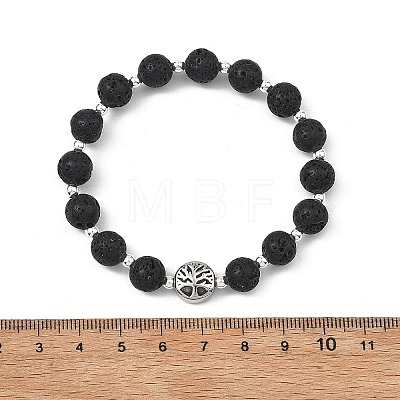 Natural Lava Rock & 304 Stainless Steel & Non-magnetic Synthetic Beads Stretch Bracelets for Women Men BJEW-JB13819-1