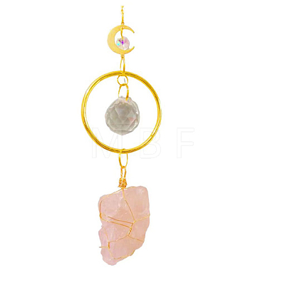 Raw Rough Natural Rose Quartz Moon Suncatcher DJEW-PW0017-05-1