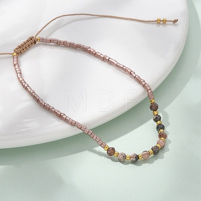 2mm Faceted Natural Rhodonite Beaded Braided Adjustable Bracelets for Women PF2854-3-1