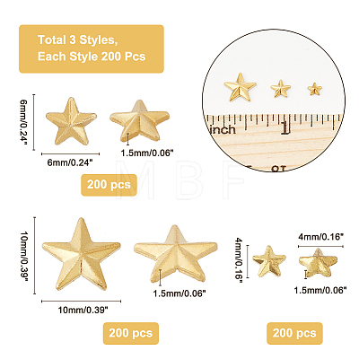 600Pcs 3 Style Star Brass Cabochons FIND-AR0002-57-1