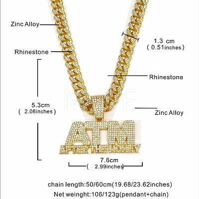 Hiphop Style Zinc Alloy Full Crystal Rhinestone Letter ATM After The Money Pendant Cuban Link Chain Necklaces for Men WG47302-01-1