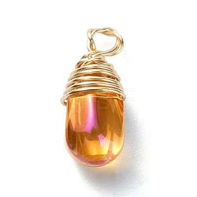 Wire Wrapped Electroplate Glass Pendant PALLOY-JF02469-1