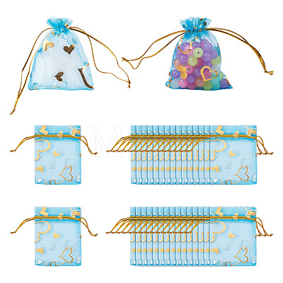 50Pcs Heart Printed Organza Bags OP-TADJ0001-01A-1