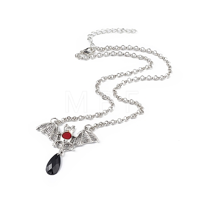 Plastic Bat with Teardrop Pendant Necklace & Dangle Earrings SJEW-G081-01AS-1