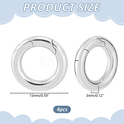 4Pcs Smooth 304 Stainless Steel Spring Gate Rings STAS-HY0002-15-1