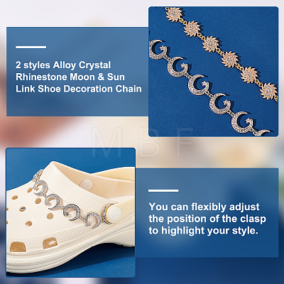   1 Set Alloy Crystal Rhinestone Moon & Sun Link Shoe Decoration Chain FIND-PH0009-94-1