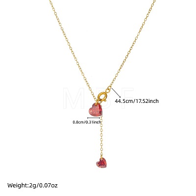 304 Stainless Steel Ruby Rhinestone Heart Lariat Necklaces WGB7D9D-01-1