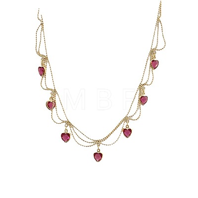 Brass Pave Cubic Zirconia Heart Pendant Bib Necklaces for Women FS-WGB563A-02-1