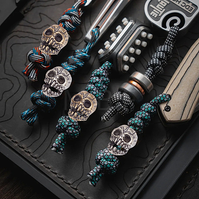 4Pcs 2 Colors Skull Brass European Beads KK-OC0001-84-1