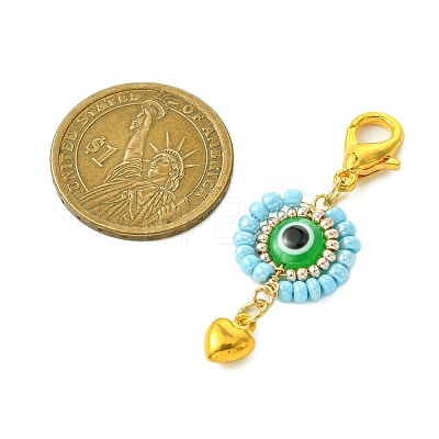 10Pcs Flat Round Evil Eye Resin with Glass Seed Pendant Decorations HJEW-MZ00095-1