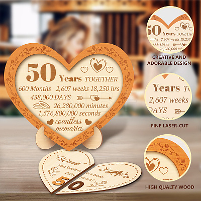 Wood Heart Shape Anniversary Commemorative Display Decorations AJEW-WH00424-003-1