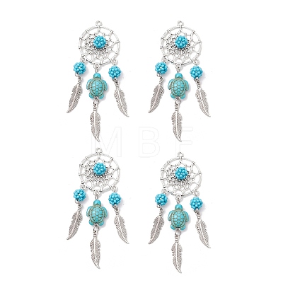 Alloy Synthetic Turquoise Beads Dream Catcher Pendants PALLOY-MZ00708-01-1