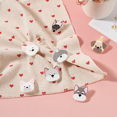 7Pcs 7 Colors Cartoon Dog Acrylic Brooch JEWB-TA0001-37-1