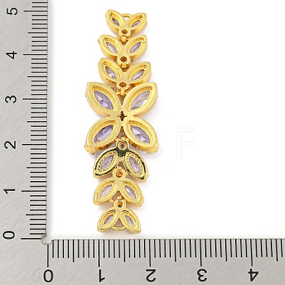 Brass Pave Lilac Cubic Zirconia Flower with Leaf Links Connector Charms KK-P277-52G-03-1