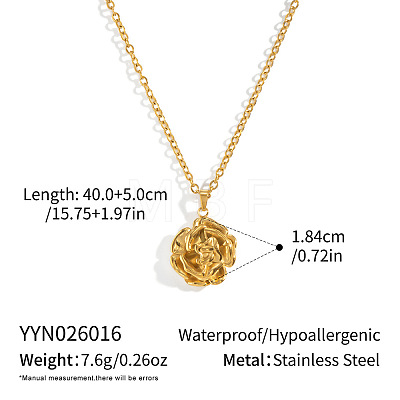 304 Stainless Steel Vintage 3D Rose Flower Pendant Necklaces for Women AM0132-1