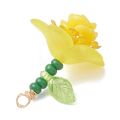 7Pcs Glass Seed Beaded Rose Flower Pendants PALLOY-MZ01231-1