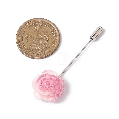 Resin Glitter Flower Brass Stick Lapel Pins JEWB-BR00170-02-1