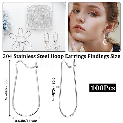 CREATCABIN 100Pcs 304 Stainless Steel Hoop Earrings Findings STAS-CN0001-48A-1