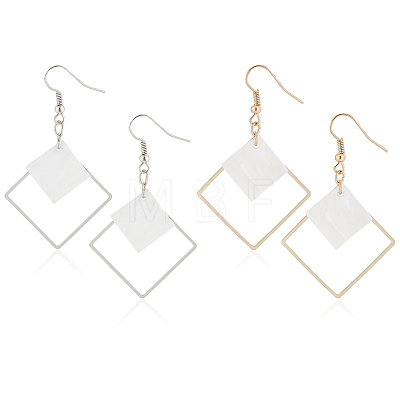 2 Pairs 2 Colors White Acrylic Rhombus Dangle Earrings EJEW-AN0001-85-1