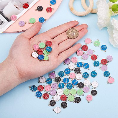 90Pcs 9 Colors Alloy Enamel Pendants ENAM-SZ0001-55-1